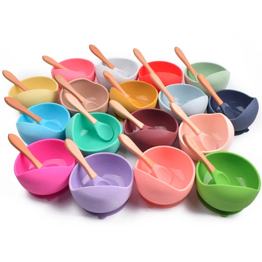 

1PC Silicone Bowl With Spoon Unbreakable Microwave Safe Slip Resistant Flexible Suction Silicone Rubber Feeding Bowl