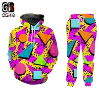 ogkb 3d colorful geometry tracksuit set triangle printed hoodies and jogger pants suit for men hip hop streatwear dropshipping