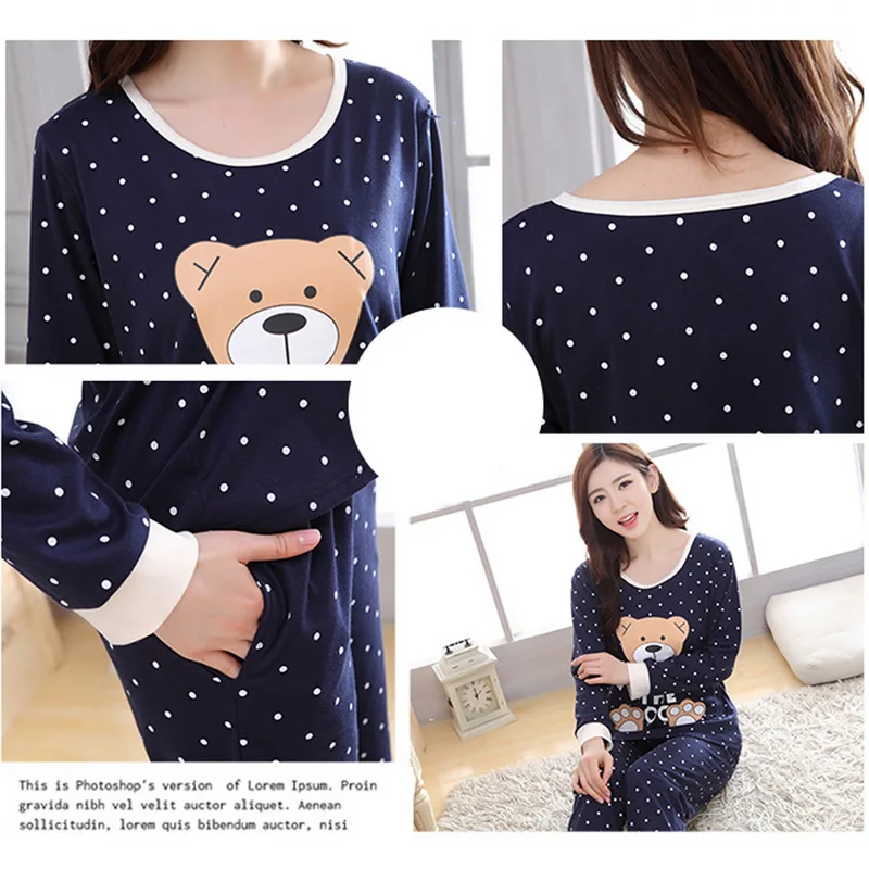 Women Cartoon Print Pajamas Sets Sleepwears Fashion Female Cute Autumn Homewears Long Sleeve Sweatshirts And Sweatpants | Женская одежда