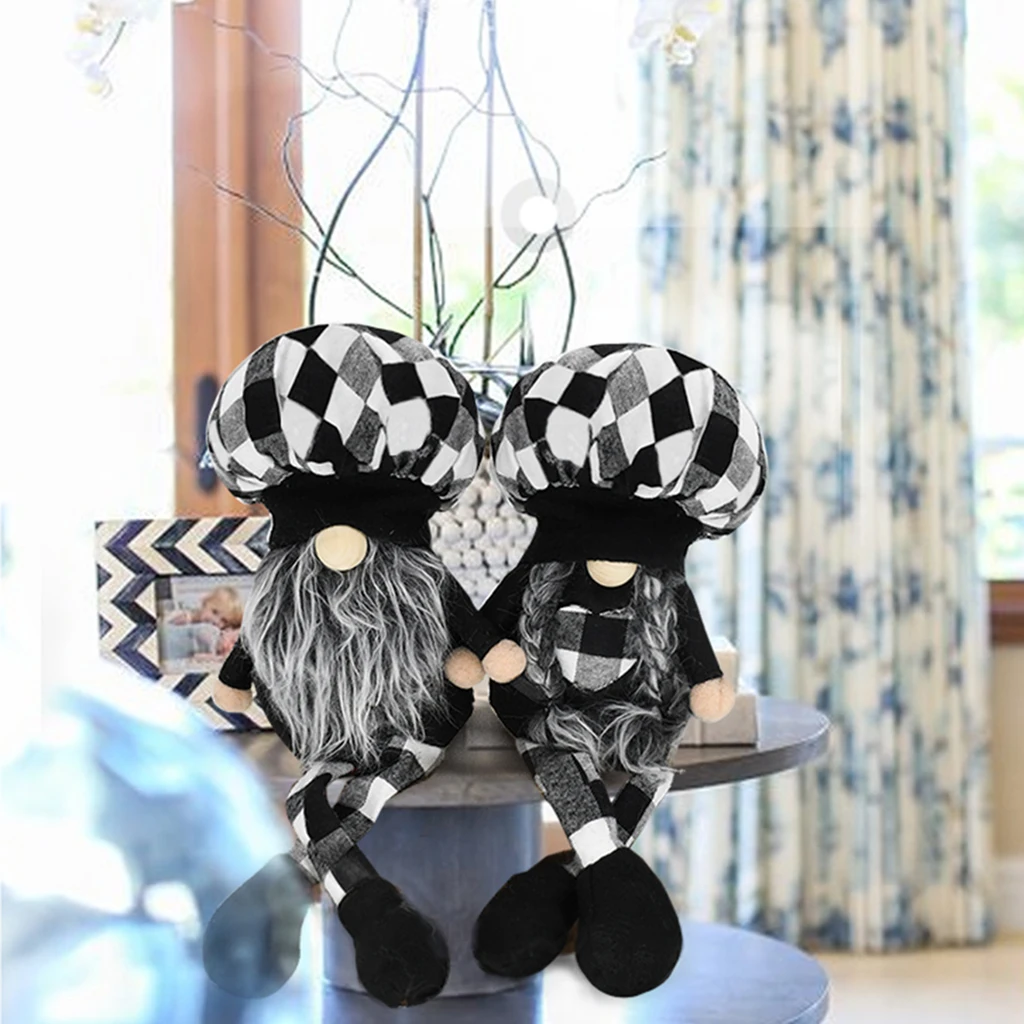 

2Pcs Black White Gnome Plush Set Handmade Elf For Home Table Kids Room Decor