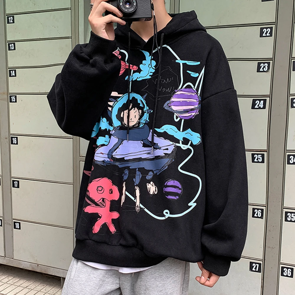

Casual Men Hooded Pullover Harajuku Vintage Swearshirt Hand-painted Print Hoodie Hip Hop Streetwear Fashion Male Clothing M-5xl