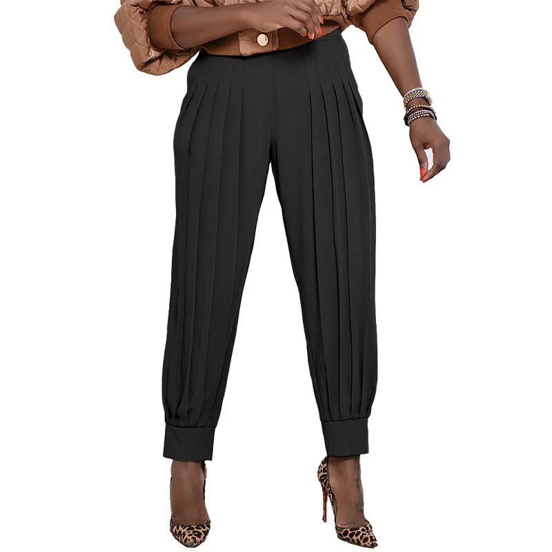 

Women Pleated Haren Pants for Streetwear Black Pleated Hiphop Trousers