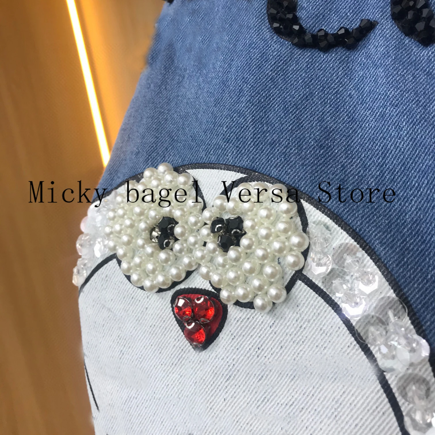 

2021 luxury brand heavy industry beaded embroidery letter printing fashion women's pants versatile casual denim straight pants