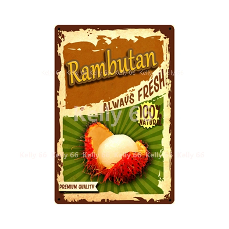 

[ Kelly66 ] Fruits Durian Peach Pear Grape Always Fresh Grape Tin Metal Sign Home Decor Bar Art Painting 20*30 CM Size Dy177