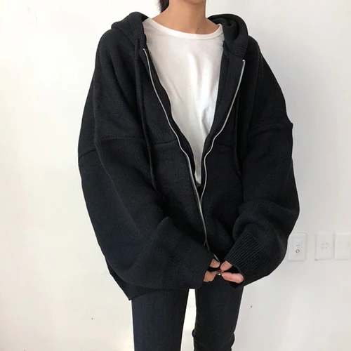 black cardigan Neploe корейский Харадзюку негабаритных свитера Кардиган Женская зимняя одежда пальто свободные толстые трикотажные куртка женская с капюшоном повседневные топы - Цвет: black cardigan