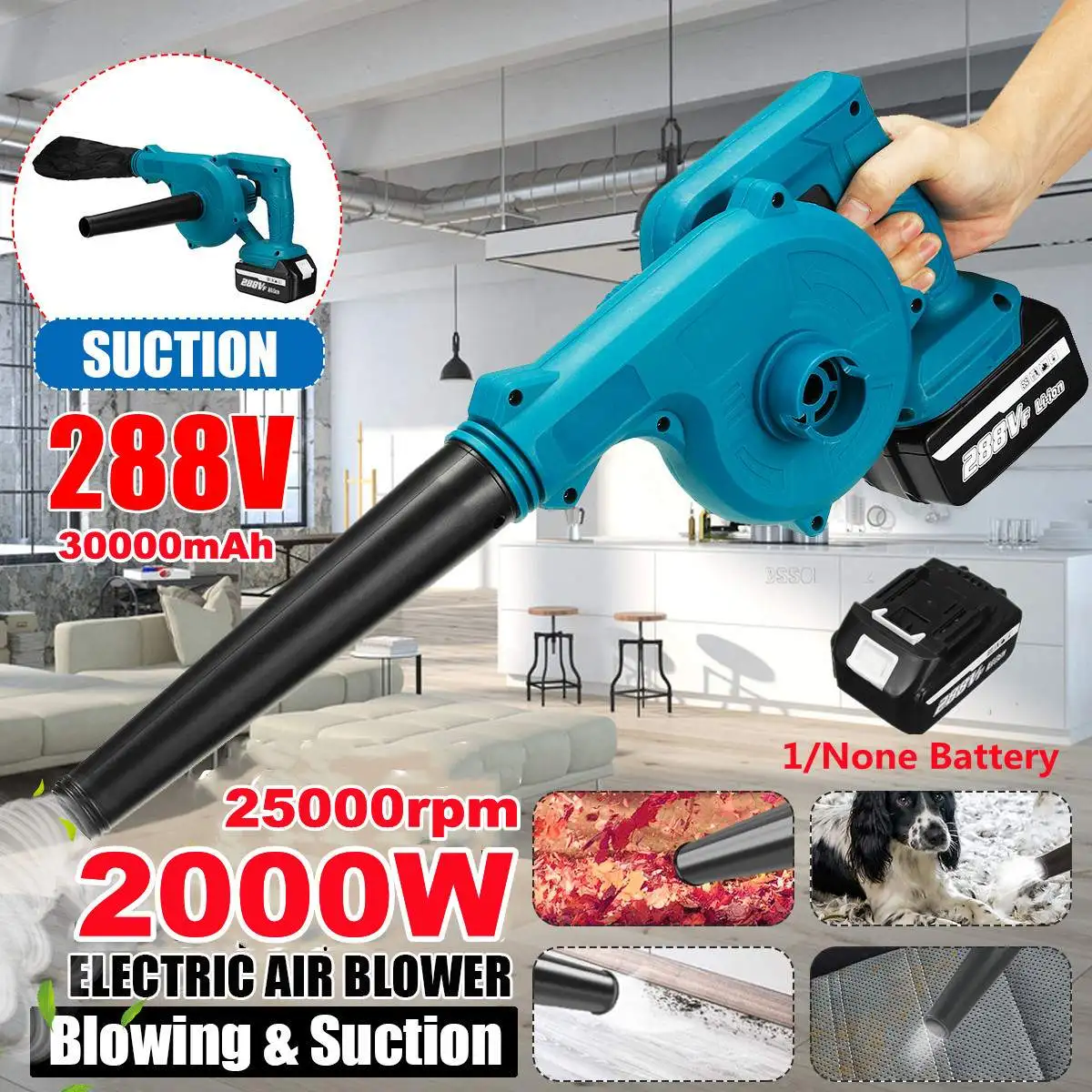 

Беспроводной Электрический Воздуходувка 2 в 1 2000 Вт, воздуходувка для выдувания садовых листьев для автомобилей, ПК, Очищающий пылесборник д...