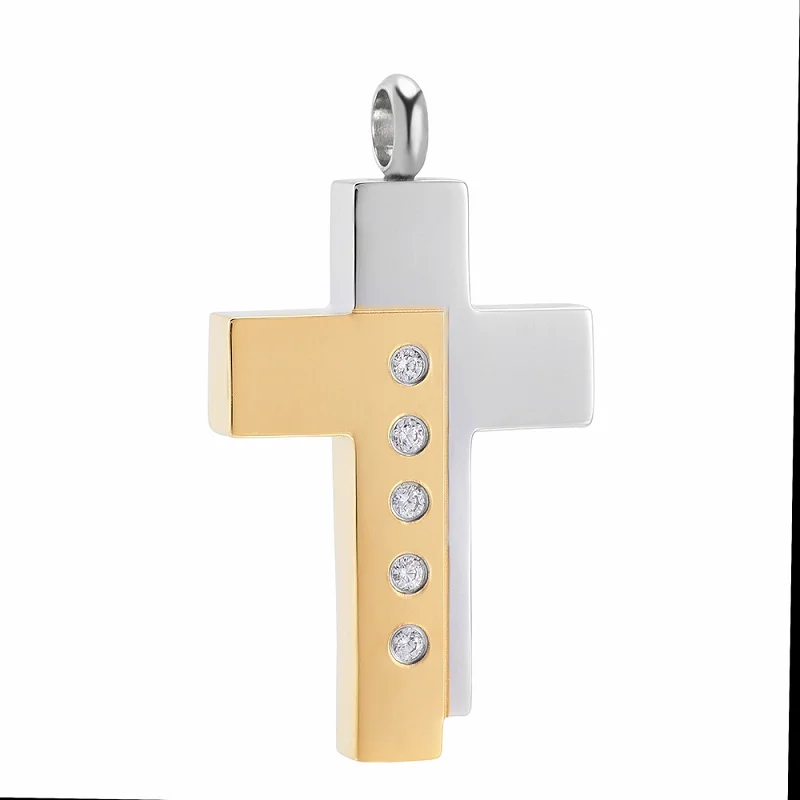 

IJD10045 Stainless Steel Cremation Inlay Crystal Cross Keepsake Pendant for Ashes Urn Memorial Souvenir Necklace Jewelry