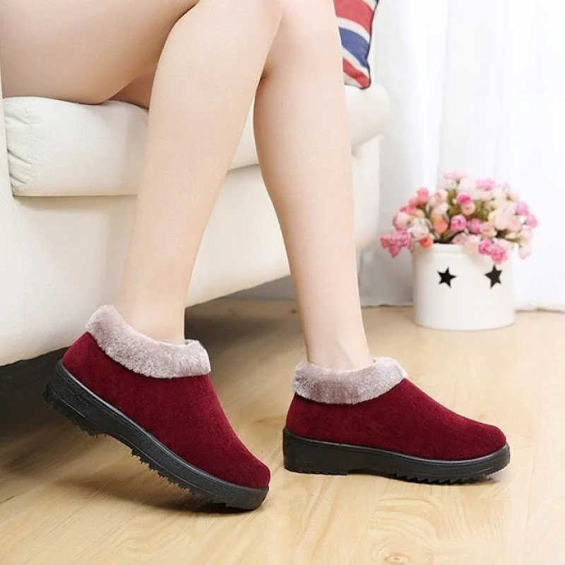 

Fleece Women's Cotton-padded Shoes Winter Warmth Lace-up Mother's Shoes Thick-soled Non-slip Casual Shoes