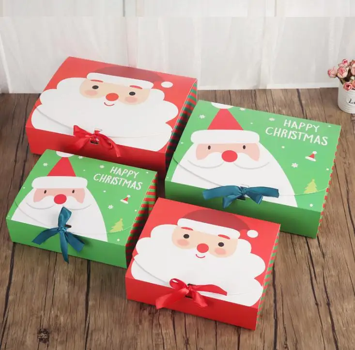 

100pcs Unique Christmas Eve Big Gift Box Santa & Fairy Design Papercard Kraft Present Party Favour Activity Box Red Green