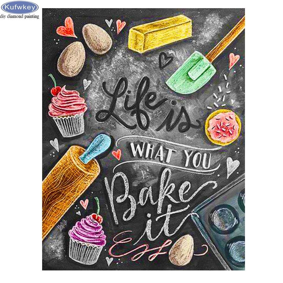 

5D DIY Diamond Painting Life Is What You Bake It Embroidery Cross Stitch Kit Full Square Drill Diamond Mosaic Rhinestone Decor