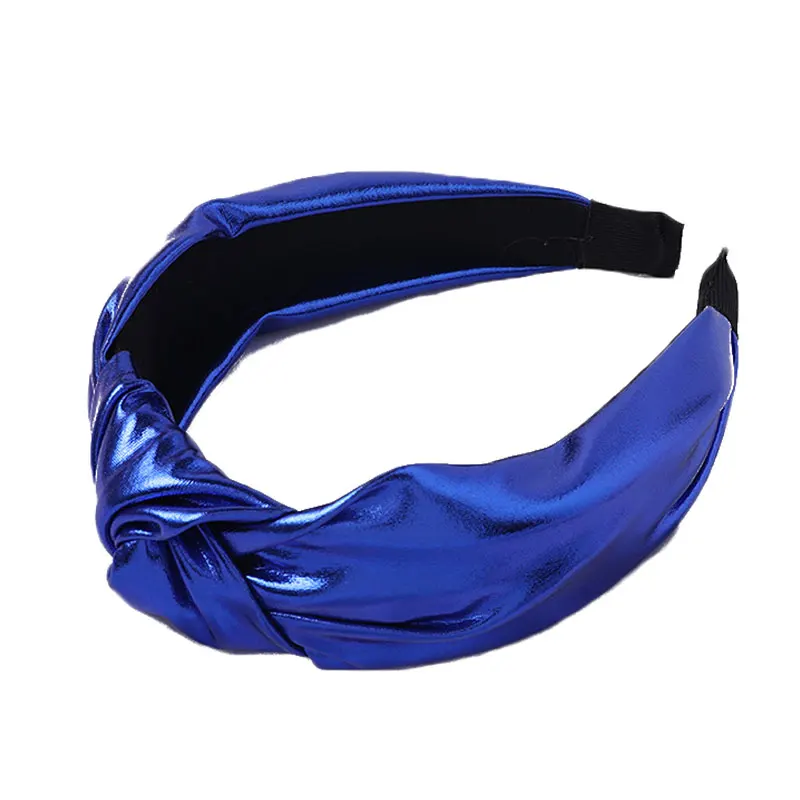 

1PC Bright Color PU Leather Hair Hoop Middle Knotted Wide Side Headband Solid Color Head Hoop Hair Band Girls Hair Accessories