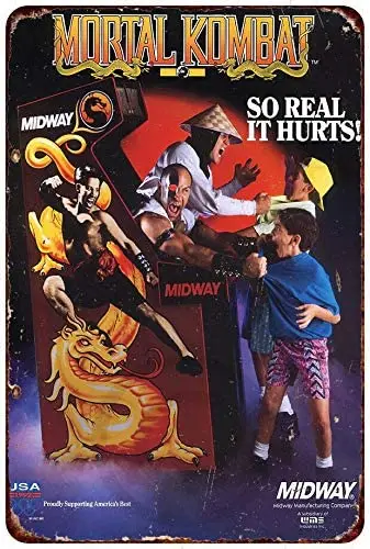

Tin Sign 8" w x 12" h Funny Wall Decor Mortal Kombat Midway Arcade Game Ad Vintage Metal Signs Vintage