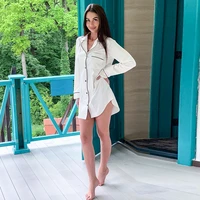 pocket sleepwear white long sleeve robes for women pajama elegant sleep tops night shirt sexy satin bathrobe female spring 2021
