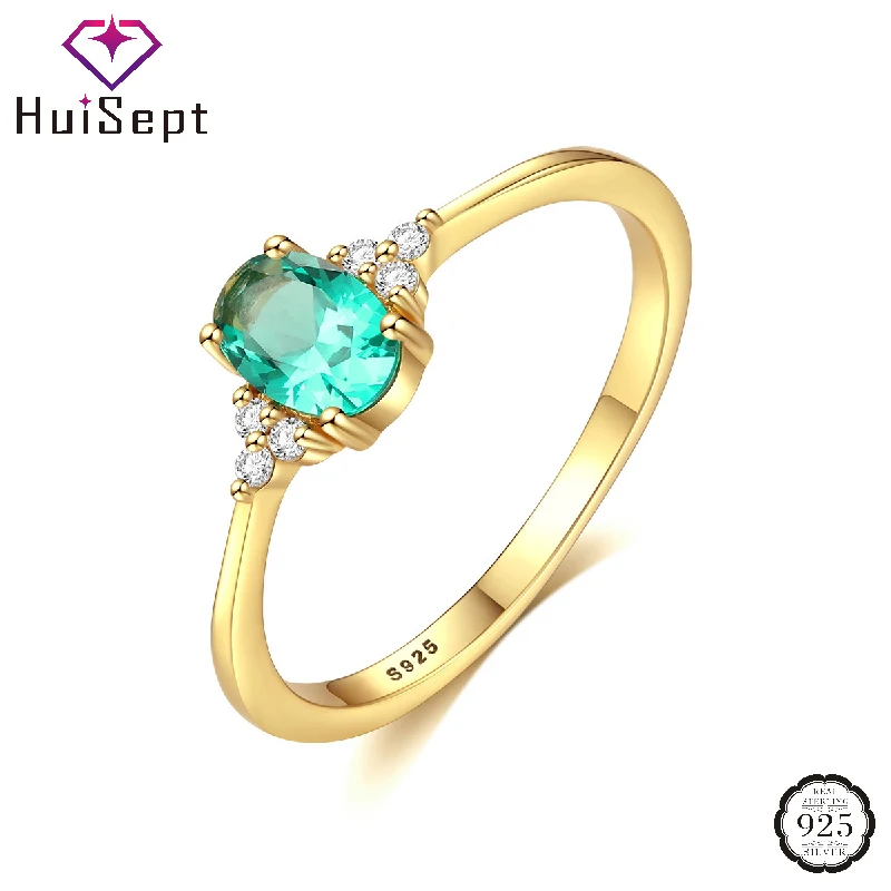 

HuiSept Ring S925 Silver Jewelry for Women Oval Emerald Zircon Gemstone Finger Rings Wedding Bridal Party Ornaments Wholesale