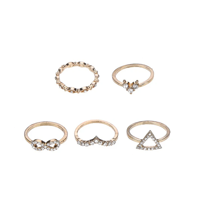5 шт./компл. модные кольца с золотым кристаллом Персиковое сердце геометрическое