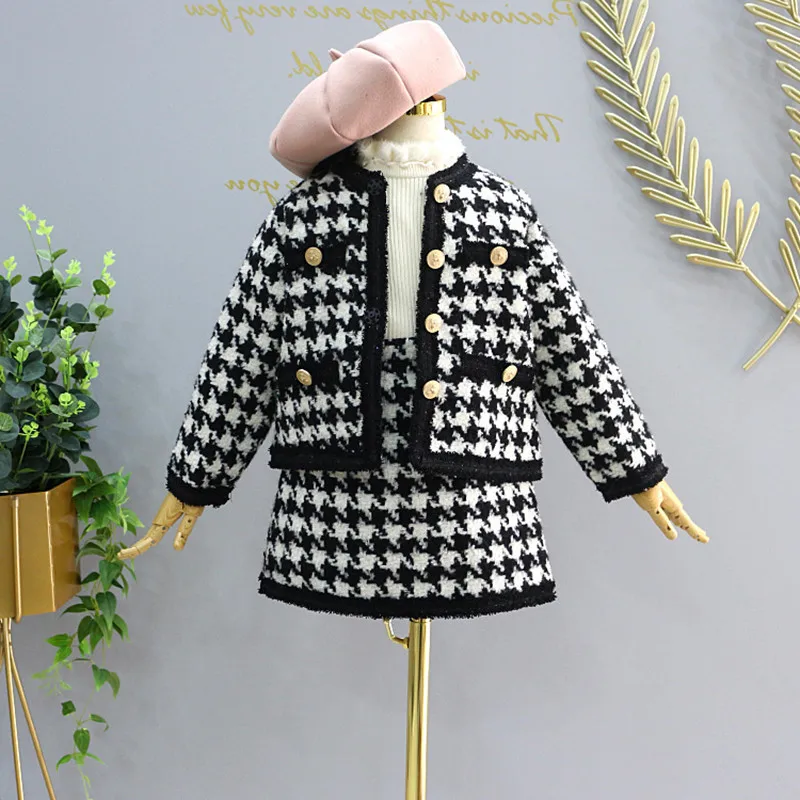 

Kids Elegant Plaid Outfits Party Girl Clothes Children Costume Suit Coat+Short 3 7Y 2020 New Fashion Girls Autumn Clothing Sets