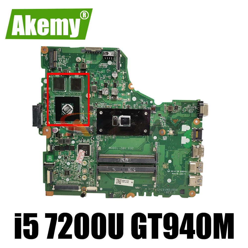 

DAZ8VMB18C0 DAZ8VMB18D0 для ACER TM-P249 TX40-G1 E5-475G E5-475 E5-476, материнская плата для ноутбука, процессор i5 7200U GT940M 100%, тестовая работа