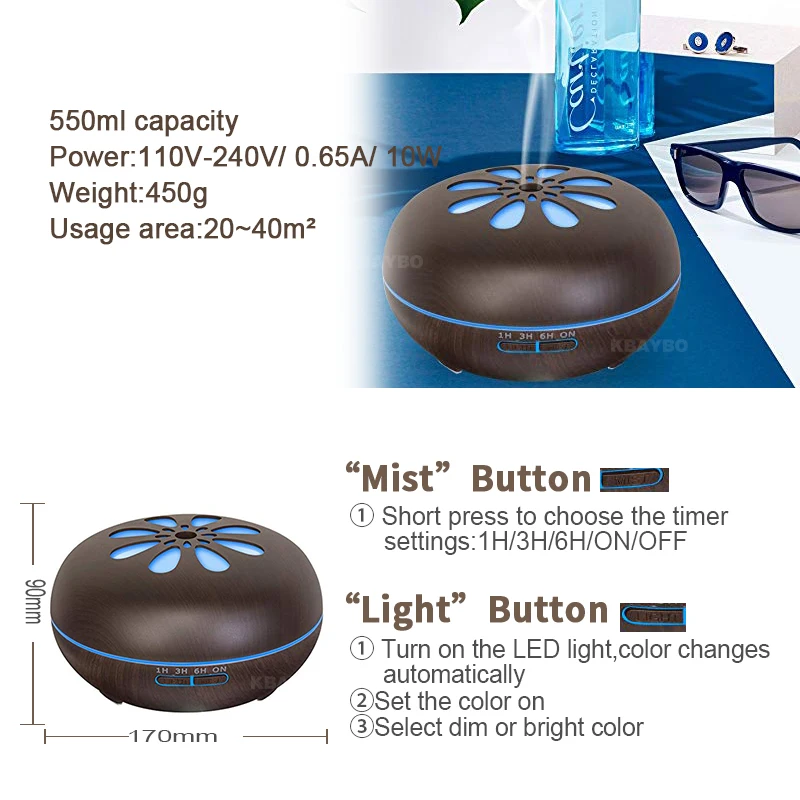 550 мл распылитель эфирных масел воздуха с дистанционным управлением увлажнитель