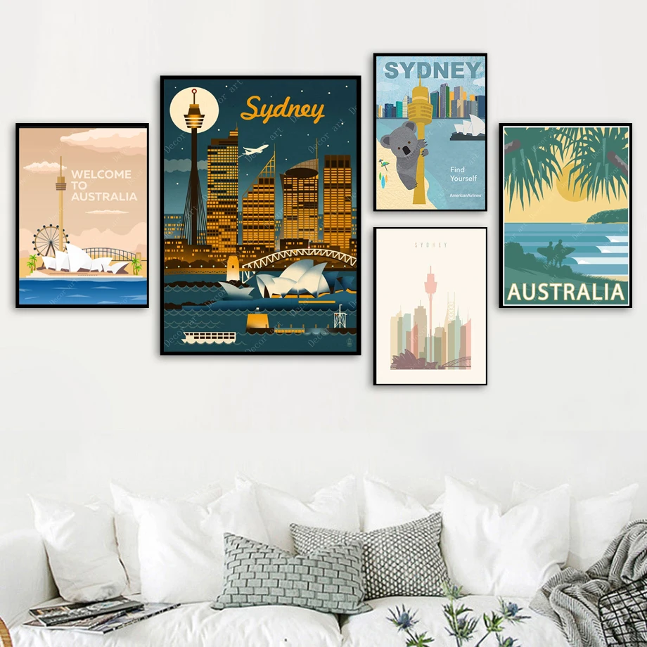 Путешествия в Австралию Sydney Gold Coast пляж с покрытием наклейки на стену холст картины Винтаж крафт плакаты домашний бар украшения подарок