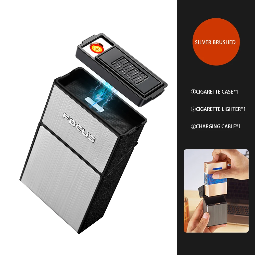 

Upgraded Electronic Cigarette Cases with Electric Lighter Windproof Waterproof Cigarettes Holder Metal Box Magnetic Cap Gift