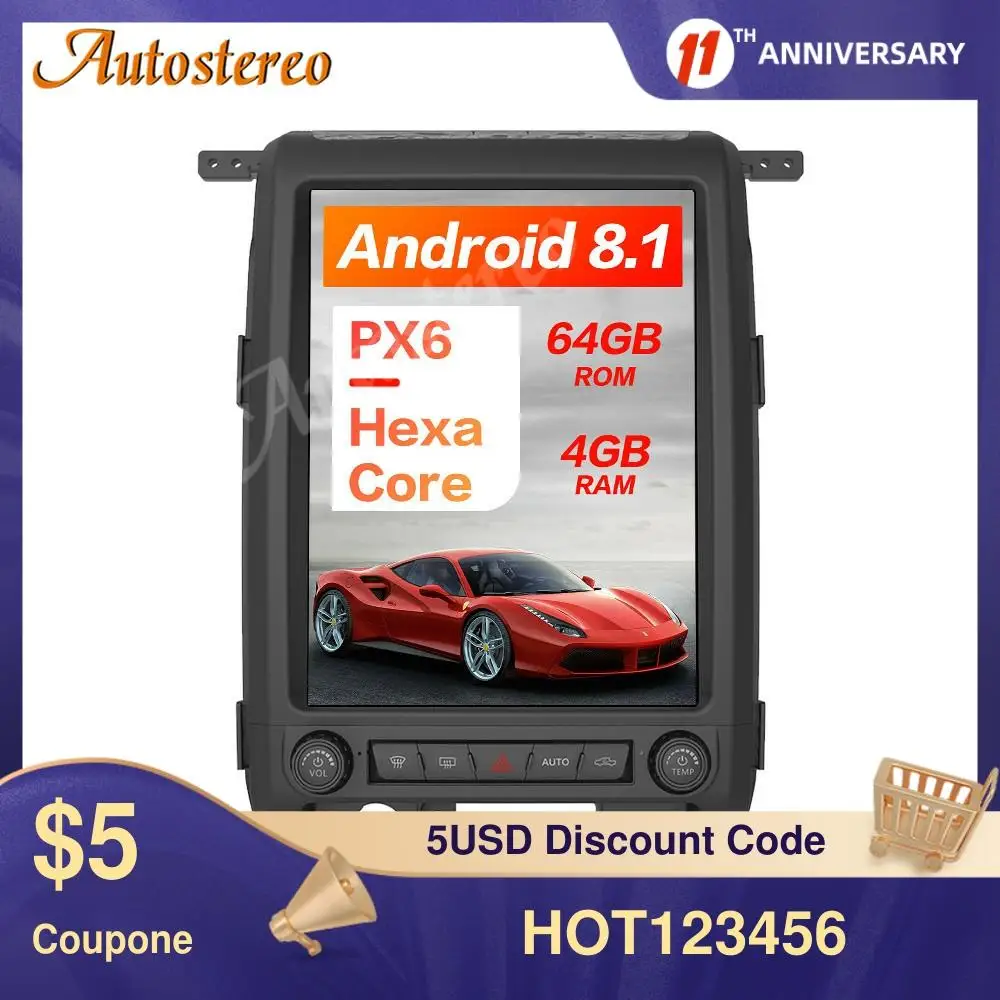 Tesla Style Android9.0 PX6 вертикальный экран Автомобильный GPS навигатор для Ford F150 2009 2012