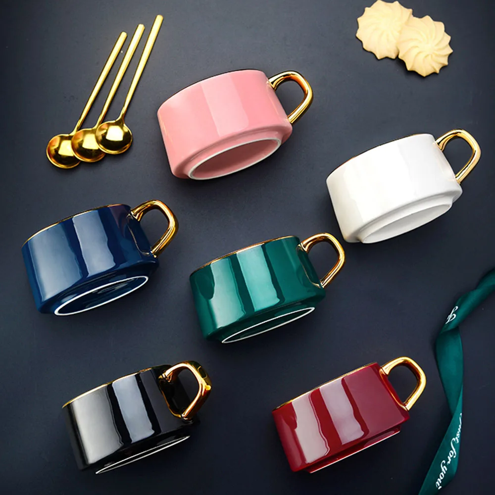 

European Luxury Ceramic Office Italian Coffee Cup Tea Cup Dish Set Milk Tea Cup Birthday Couple Gift Friend Cup With Spoon New