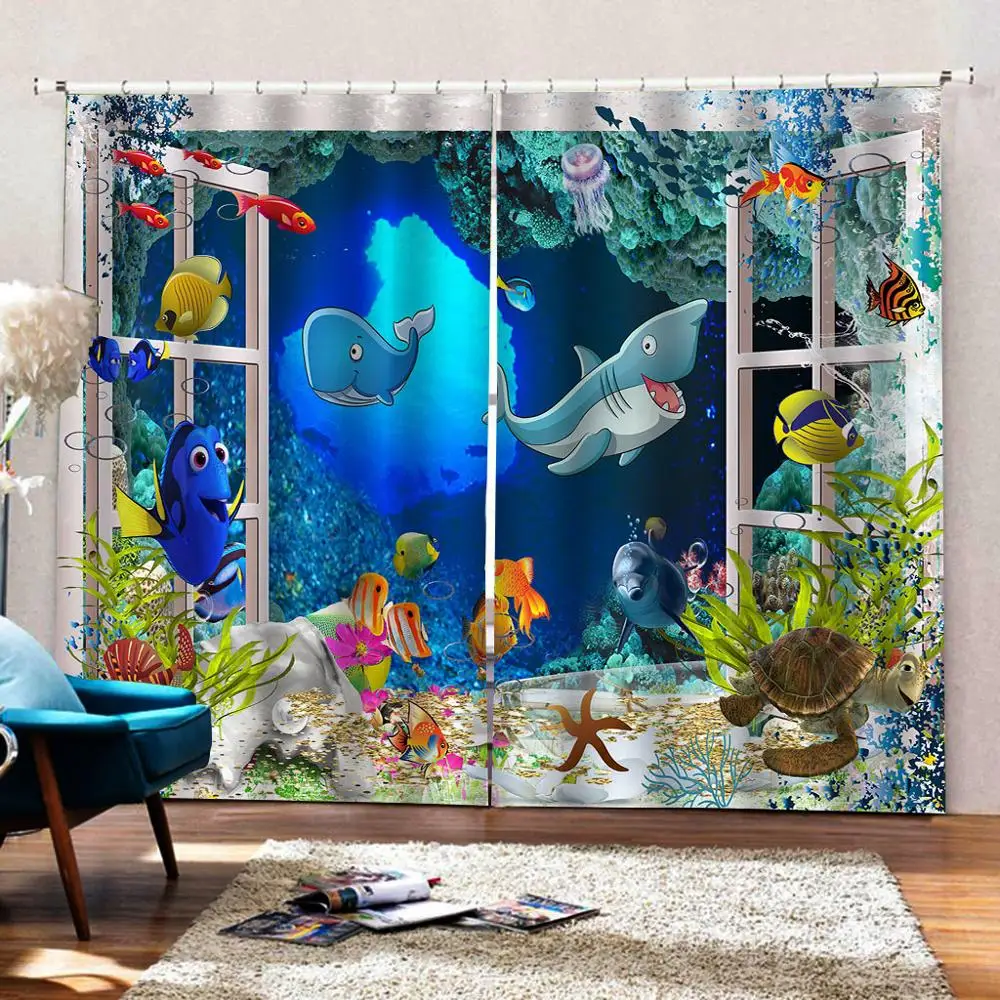 Занавески на окна для гостиной спальни Затемненные занавески синий океан