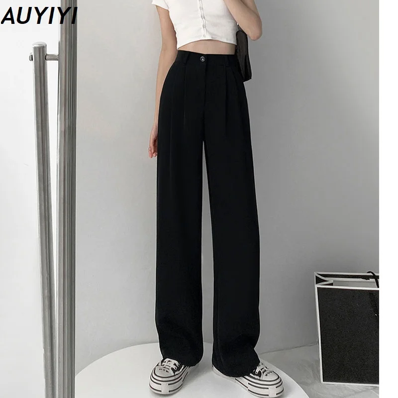 

AUYIYI Women's Summer Thin Section High Waist Drape Slimming Casual Loose Straight-Leg Pants Ice Silk Wide-Leg Pants 2021