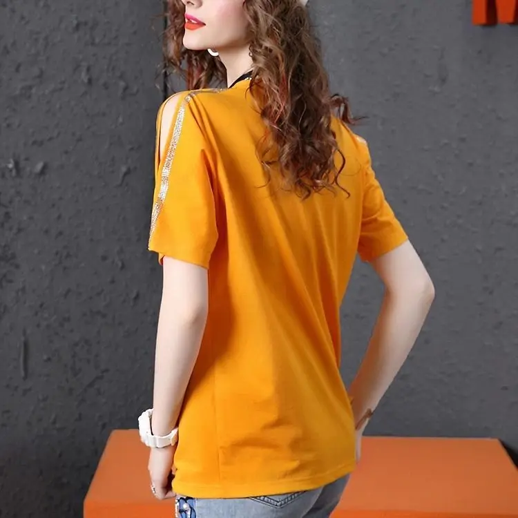 

Loose short sleeve T-shirt women's 2021 new diamond inlaid T-shirt