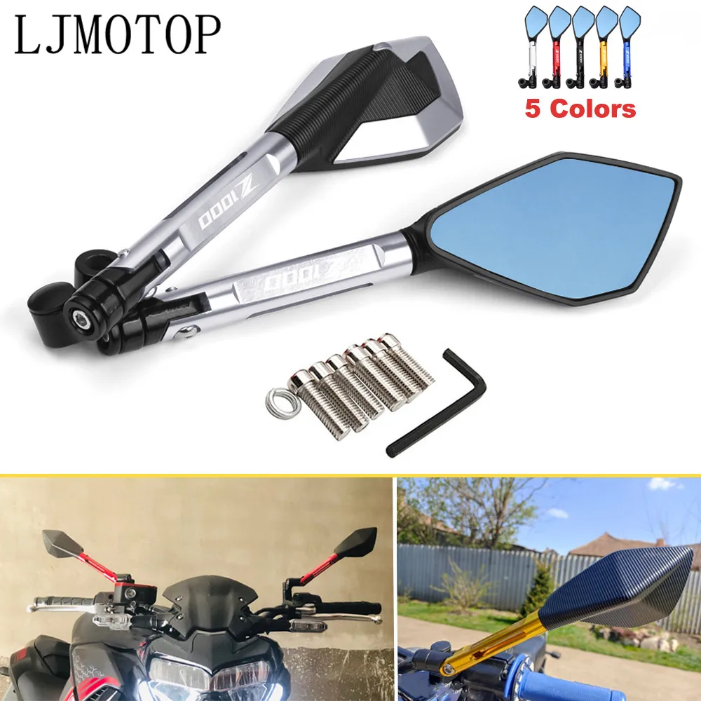 

For Kawasaki Z1000 Z 1000 2003- 2010 2009 2011 2012 2013 Z1000 CNC Motorcycle Handlebar Rear View Mirrors Blue Anti-glare Mirror