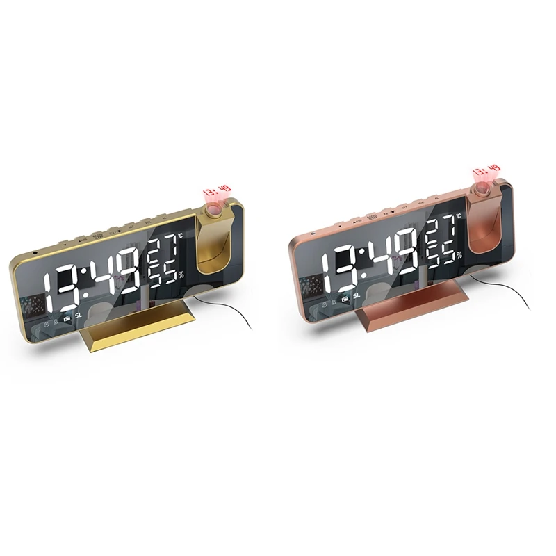

LED Digital Alarm Clock Table Electronic Desktop Clocks USB Wake Up FM Radio Time Projector Snooze Function 2 Alarm