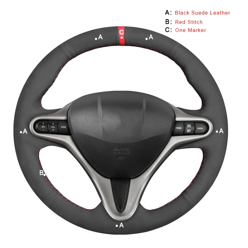 Suede Leather Чехол для ручного шитья рулевого колеса для Honda Civic 8 2006-2011(3 спицы) Авто оплетка на рулевом колесе крышка автостайлинг - Название цвета: Suede Leather