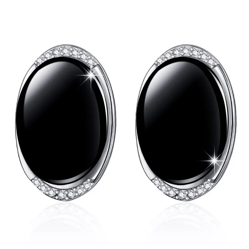 silver black MAIKALE классические круглые серьги-гвоздики из керамики с кубическим цирконием, позолоченные серебряные серьги высокого качества для женщин, подарки для друзей - Окраска металла: silver black