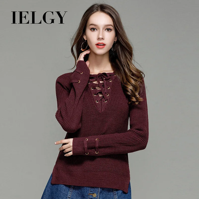 

IELGY Women's autumn and winter new V-neck long sleeve sweater