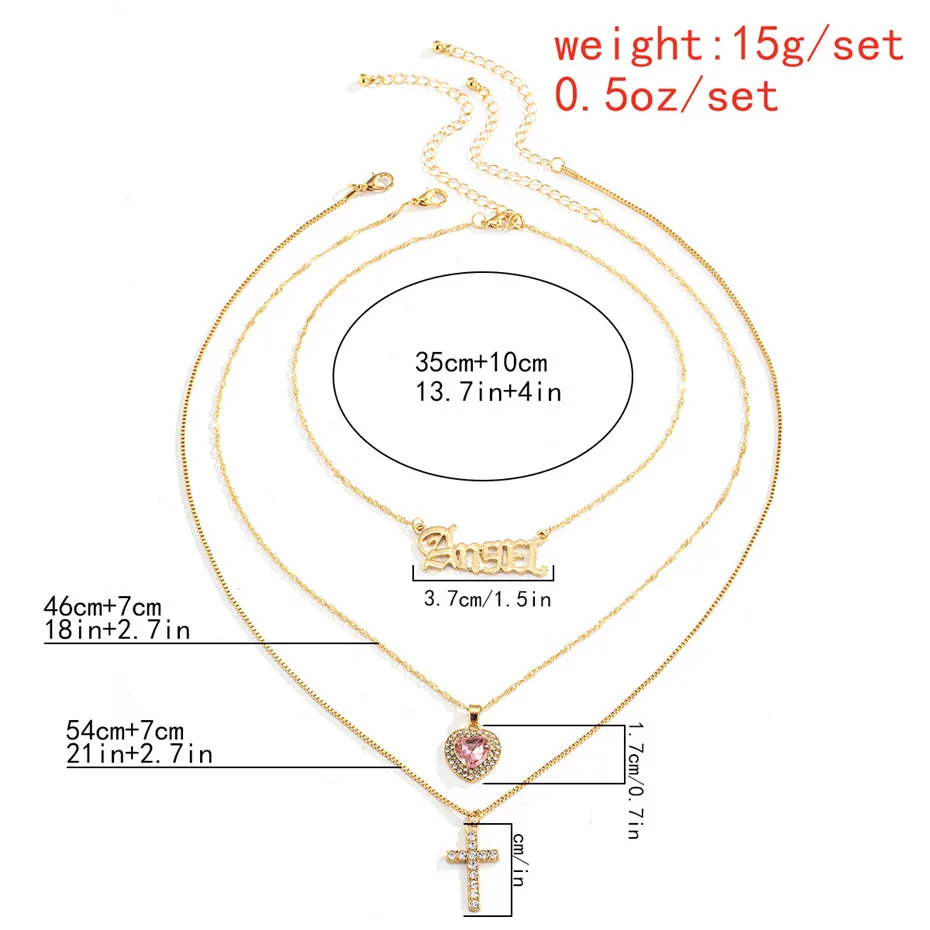 

Salircon Luxury Rhinestone Heart Cross Pendant Necklace Vintage Angel Letter Pendants Chains Choker Necklace for Women Jewelry