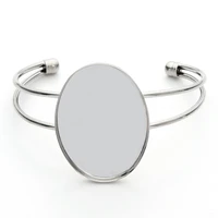 1pc 40x30mm cabochon adjustable opening bracelet settings cabochons bases silver color bangle blanks trays