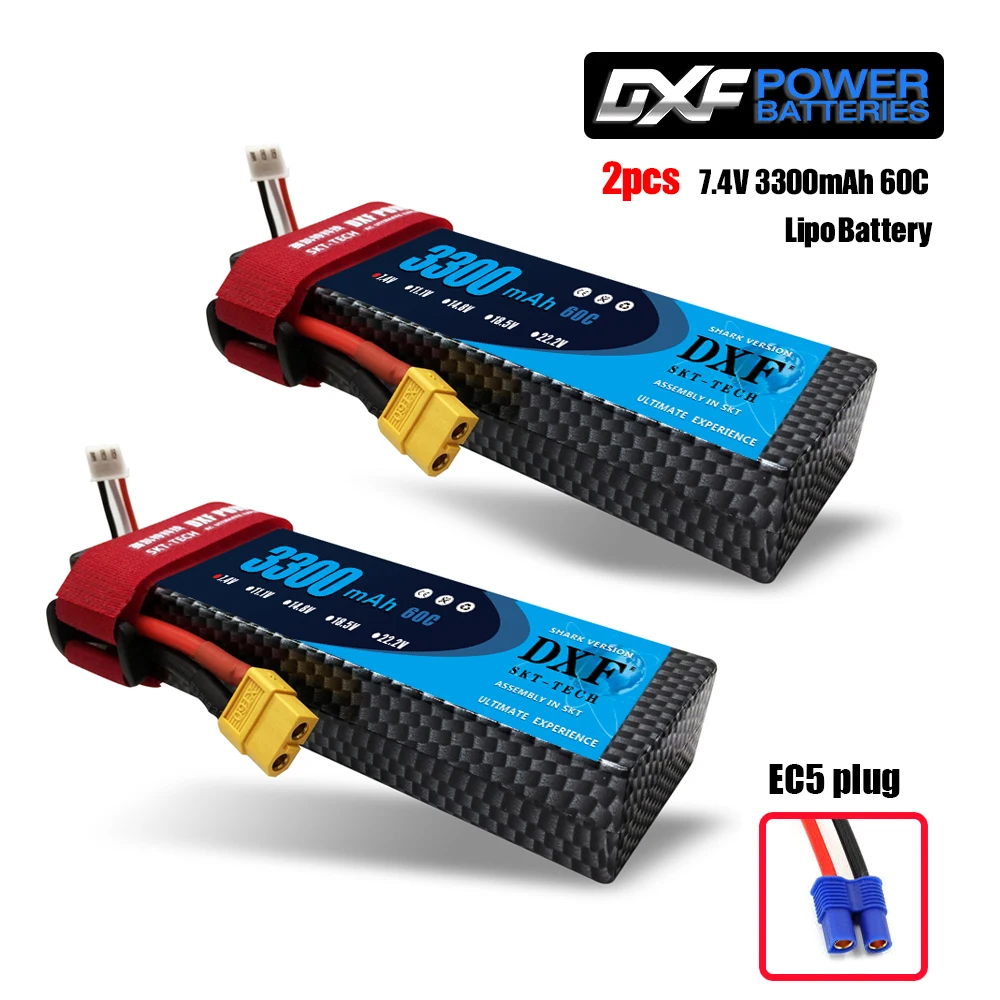 2PCS2S3300hardEC5 2 шт. DXF 7,4 В 3300 мАч 5200 мАч 6500 мАч Lipo аккумулятор жесткий чехол 2S 50C 60C 80C 1/10 1/8 весы для TRX Slash 4x4 RC автомобилей Жесткий Чехол - Цвет: 2PCS2S3300hardEC5