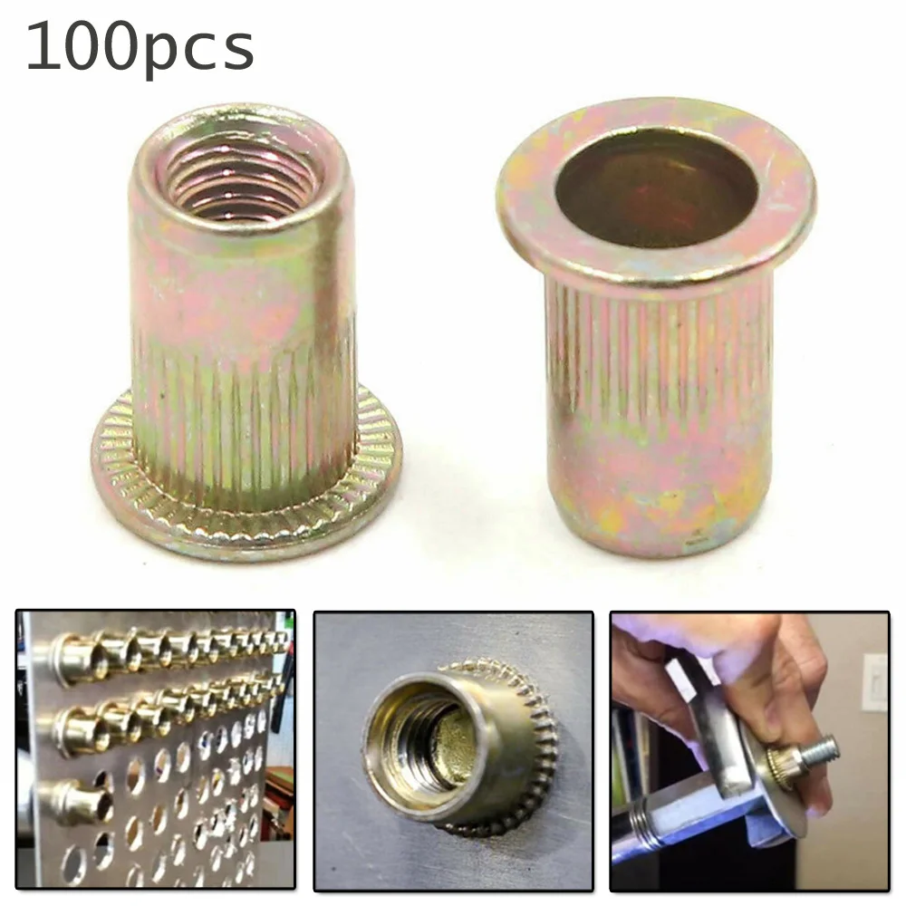 

Threaded Rivet nut Nutsert Carbon steel Flat head Fastener Tool 100pcs