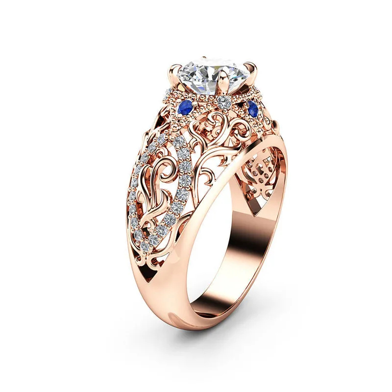 

Luxury Rose Golden Hollow Flower Design Rings For Women With Brilliant Cubic Zirconia Inlay Jewelry Cocktail Party Gift Band