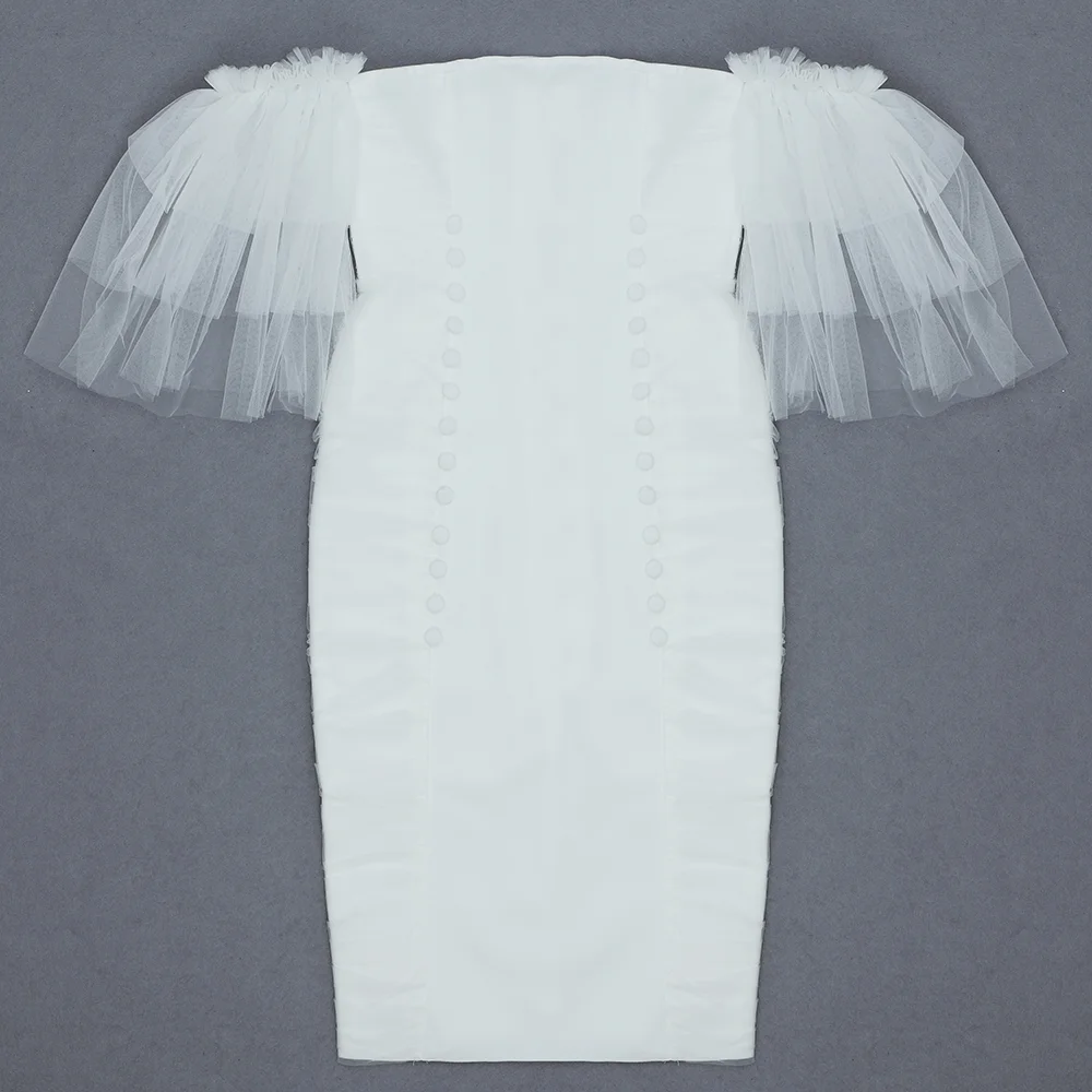 Женское облегающее платье с открытыми плечами белое Сетчатое вечернее лето 2020 |