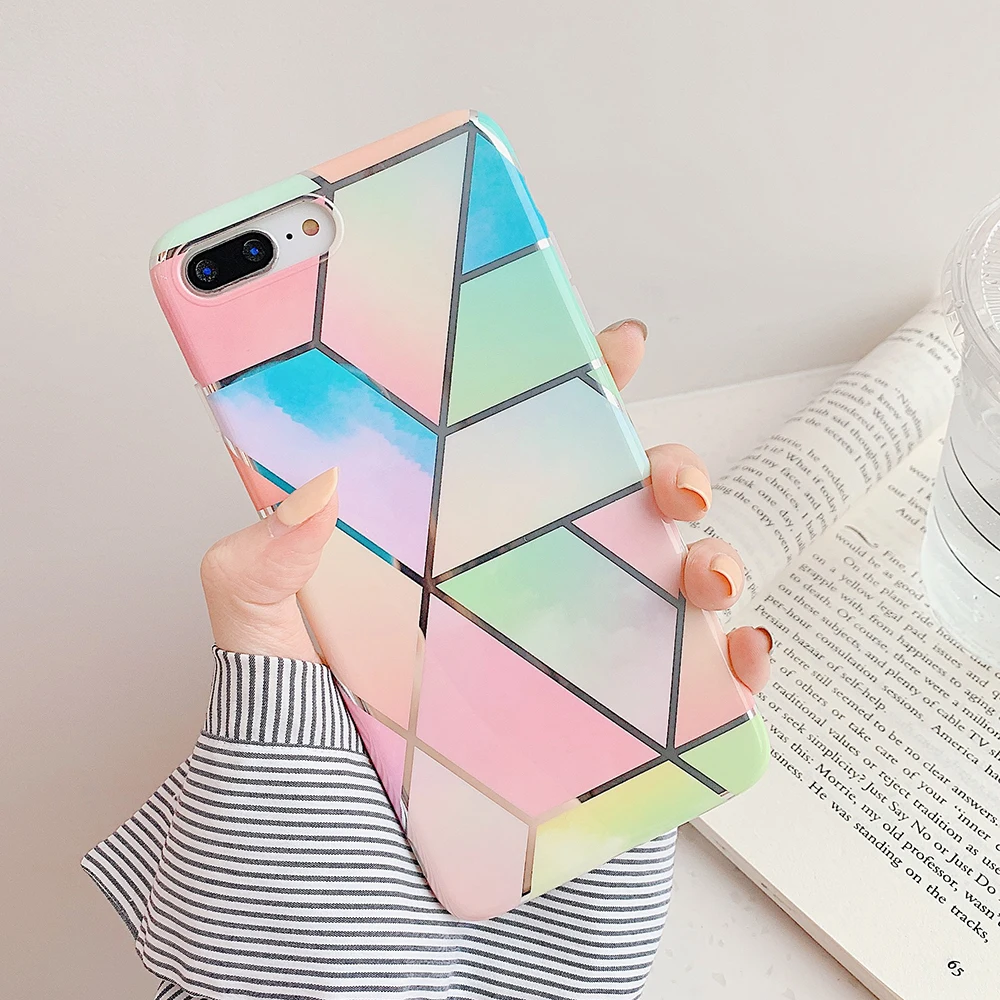 Plated Geometric Marble Strech Holder Phone Case For iPhone 11 Pro Max XR X XS 7 8 6S Plus Soft IMD Cover Bag | Мобильные телефоны