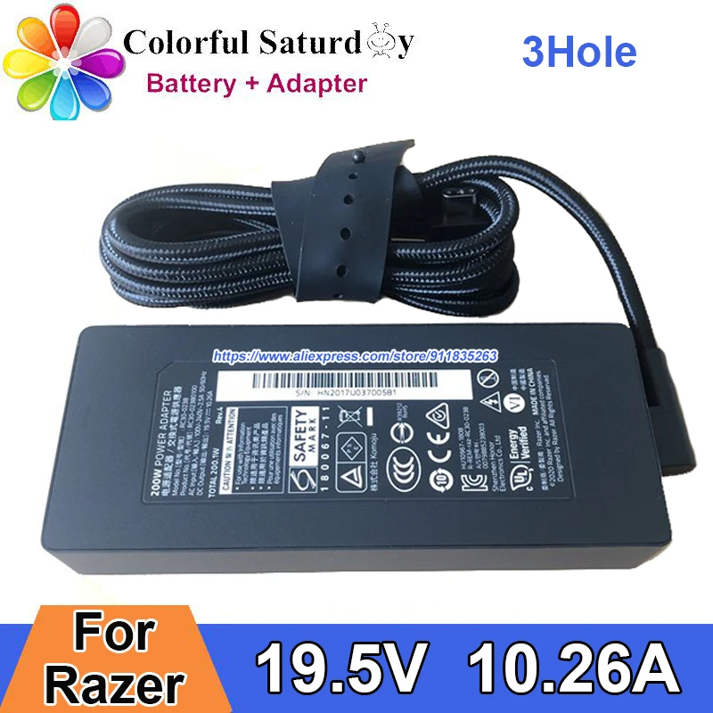 19.5v 10.26a Rc30-02380100 For Razer Blade 15 2019 Base Rz09-02385 Gaming Laptop Charger 3 Holes
