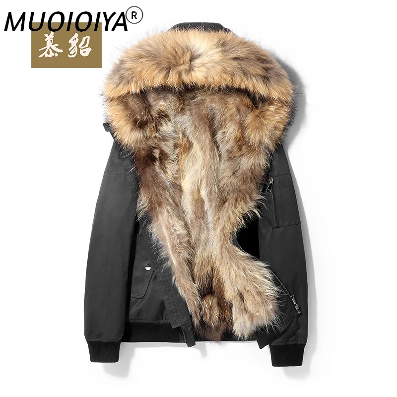 

MUOIOYIA Real Fur Coat Men Parka Short Winter Jacket for Men Natural Raccoon Fur Collar Warm Luxury Coats Abrigo Hombre M18C0544