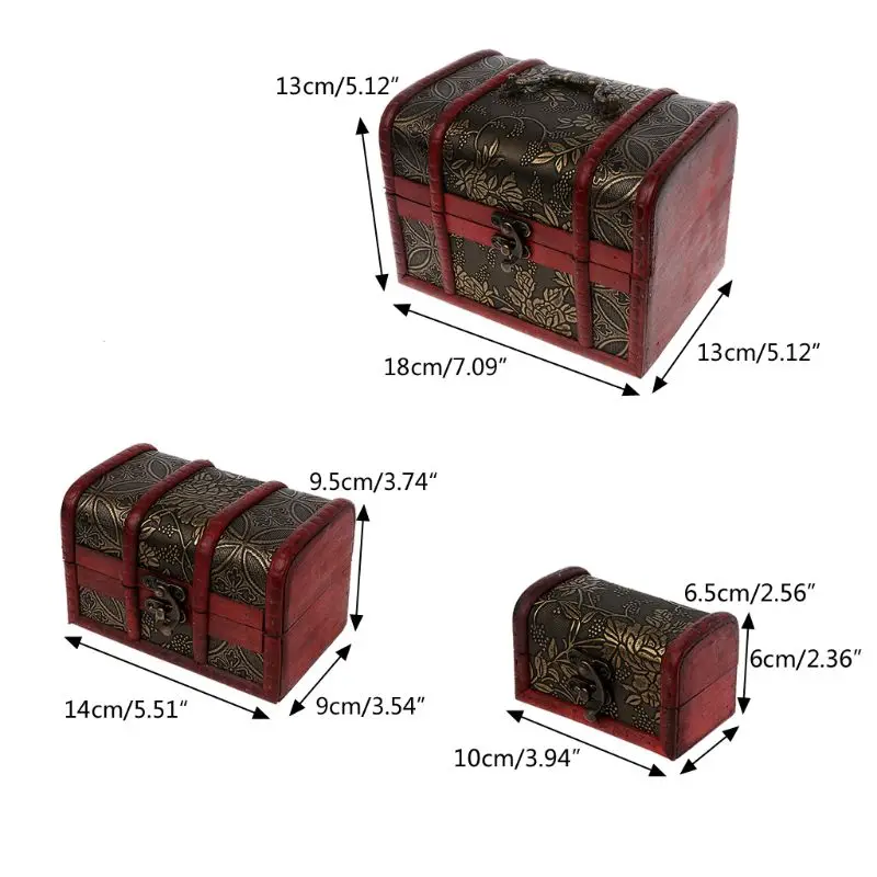 

3Pcs Different Sizes Vintage Wooden Storage Pirate Treasure Chest Jewelry Box