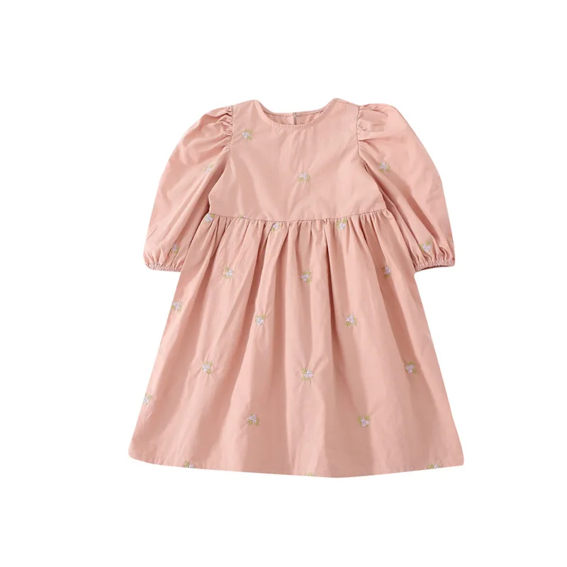

Детские платья WLG для девочек на весну и осень, бежевое, розовое платье с цветочной вышивкой и оборками, платье с длинным рукавом, повседневн...