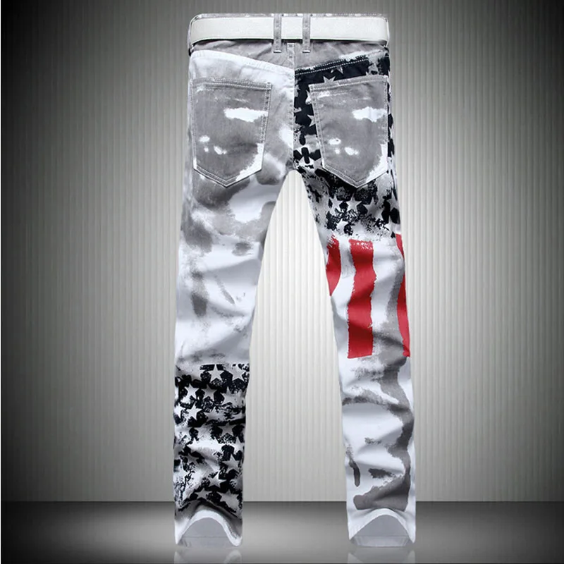 Mens Youthful elastic Straight High Quality printing Pants Denim Casual Male Fashion male Trousers Versatile Streetwear Jeans