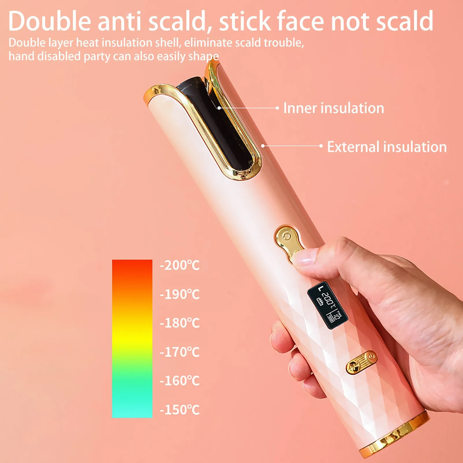 Automatic Hair Curler USB Rechargeable Curling Iron Curl Waves LCD Display Ceramic Curly Rotating Wave Styer |