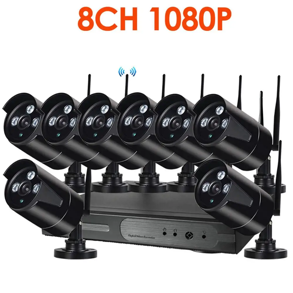 8CH 1080P HD Aduio Беспроводной NVR комплект P2P 1080P Крытый Открытый ИК ночного видения безопасности 2.0MP аудио IP камера wifi CCTV система - Цвет: 8CH 1080P WIFI Audio