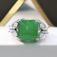 925 sterling silver big emerald 1010mm ring classic retro four claw rings for women wedding party girl friend gift fine jewelry