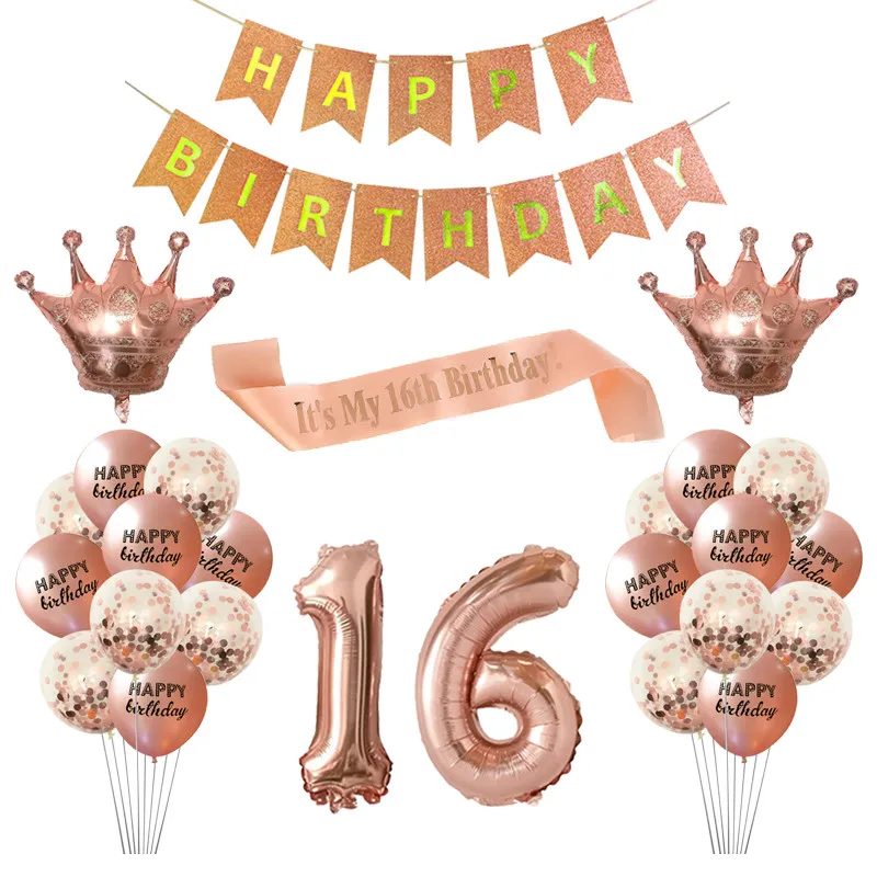 Праздничное украшение для 16-го дня рождения Chicinlife шары на день баннер атласный
